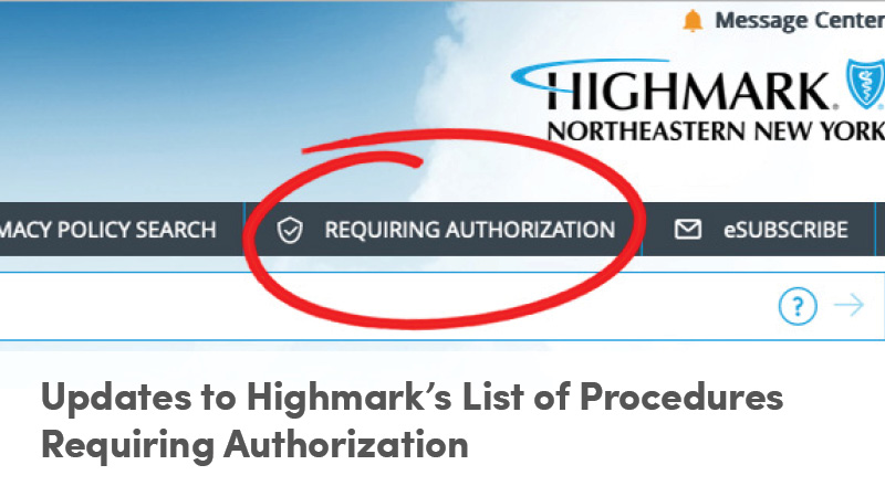 Updates to Highmark's List of Procedures Requiring Authorization
